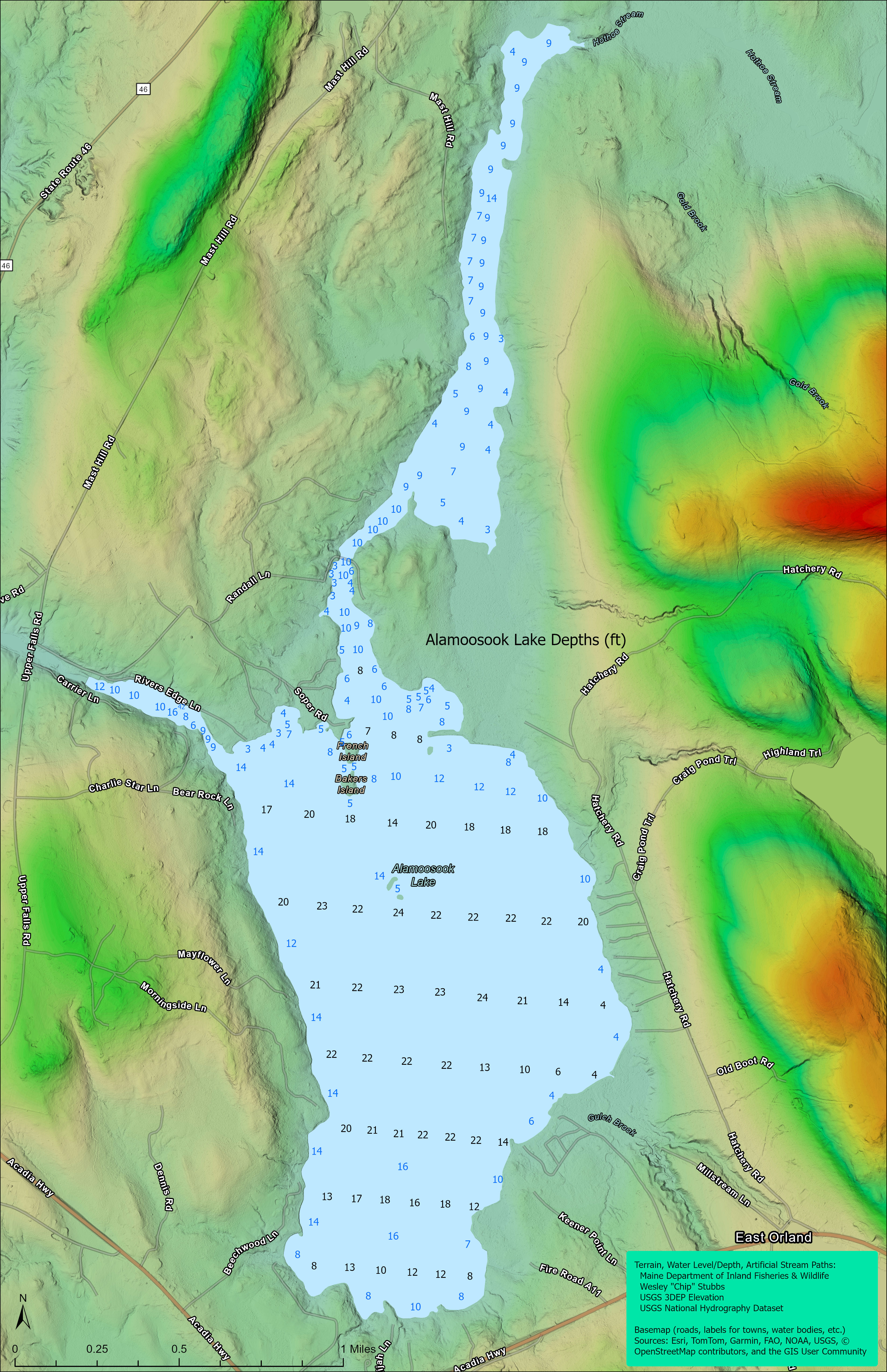 Alamoosook Lake Depths